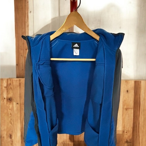 Kid’s Lg (14-16yo) Adidas Gray & Blue zip Fleece Jacket w collar hood. Warm! - Picture 4 of 11
